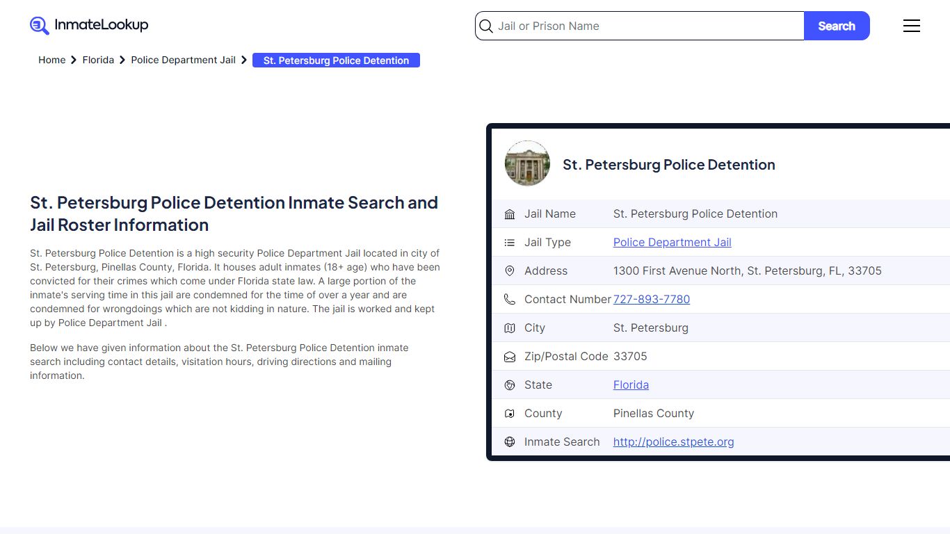St. Petersburg Police Detention Inmate Search, Jail Roster, Bookings ...
