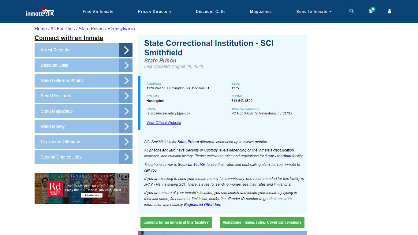 SCI Smithfield & Inmate Search | Visitation - Huntingdon